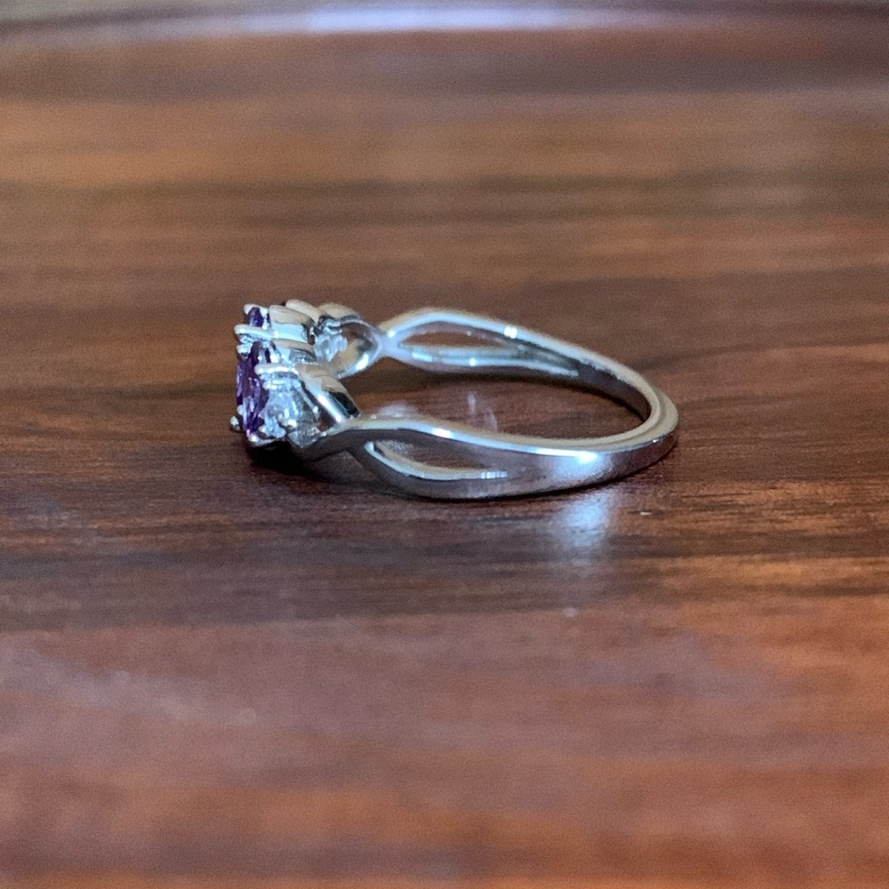 Sterling Silver Triple Oval Amethyst CZ Ring - Picture 2 of 6